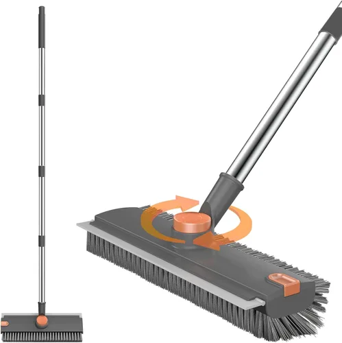 SetSail Cepillo de limpieza de piso, cepillo 3 en 1 con mango largo ajustable de 54 pulgadas y raspador de cerdas rígidas de alta resistencia para