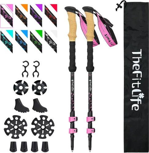 Miniatura 11 de Bastones de senderismo de fibra de carbono TheFitLife – Bastón de senderismo plegable y telescópico con mango de corcho natural y empuñaduras EVA