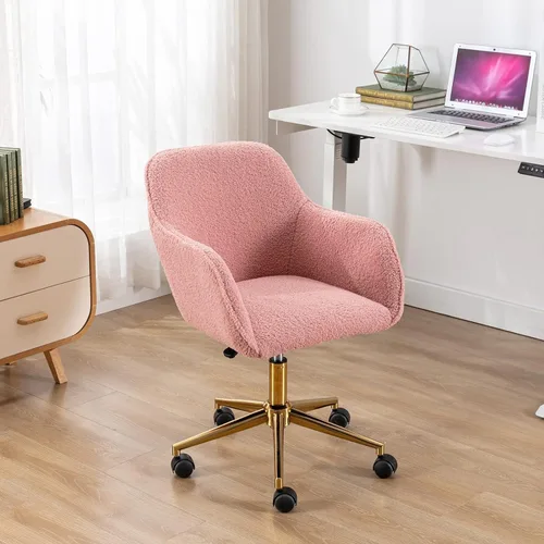 Miniatura 2 de Silla de escritorio moderna de piel sintética para mujeres, niñas y adolescentes, silla de escritorio giratoria ajustable rosa, silla de escritorio