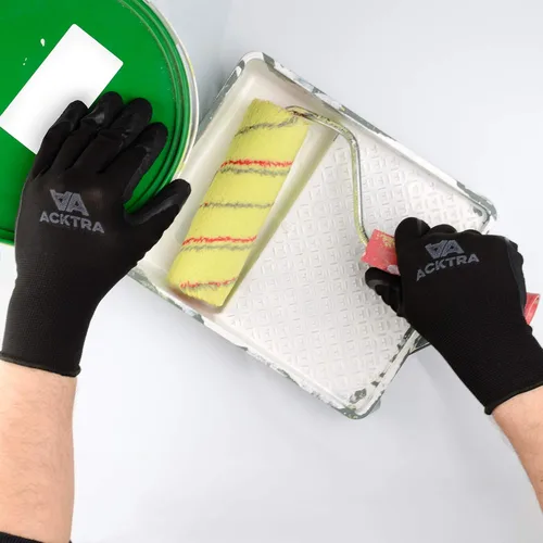Miniatura 6 de ACKTRA - Guantes de trabajo de nailon recubiertos de poliuretano premium, 12 pares, puño tejido, para jardinería y uso general, para hombres