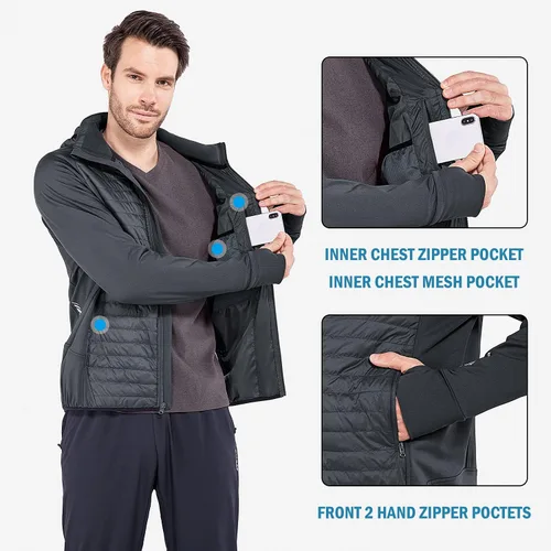 Miniatura 4 de BALEAF Men's Running Jacket Lightweight Thumble Hole Warm Up Puffer Jacket Hybrid Thermal Coat Insulated Hiking Golf