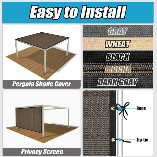 Miniatura 4 de Amagenix Cubierta de Sombra para Pérgola 90% 4' X 5' Tela de Sombra Solar Moca con Ojales GN03 para Jardín Exterior, Patio, Porche, Grado Comercial