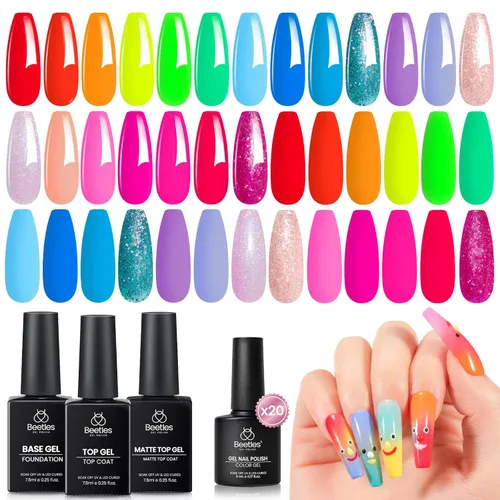 Miniatura 12 de beetles Gel Polish Juego de esmaltes de uñas de gel de 16 colores, blanco, marrón oscuro, rosa, colores nude, esmalte de uñas natural con 3 piezas