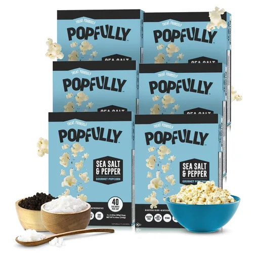 Miniatura 10 de POPFULLY Palomitas 94% libres de grasa totalmente explotadas, bolsas para compartir, sabor a mantequilla ligera, gran explosión, bolsas