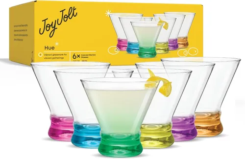 Miniatura 8 de JoyJolt Hue - Juego de 6 vasos de Martini de 7.5 onzas, base de vidrio de colores, vasos sin tallo para margarita, bar, cóctel de camarones, jugo