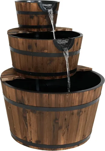 Miniatura 11 de Sunnydaze - Fuente de agua de barril de madera de 2 niveles, fuente de bomba de agua vintage de 23 pulgadas con bomba sumergible, para jardín
