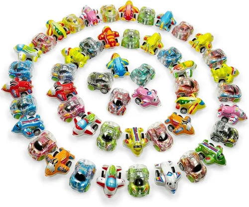 Vileafy 50 autos y aviones de tracción – Juguetes de caja del tesoro a granel para aula, recuerdos de fiesta para niños de 3 a 5 años, premios de