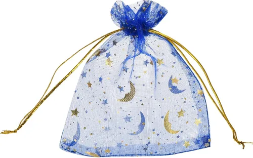 Miniatura 21 de MECCANIXITY Bolsa de organza de 3.5 x 5 pulgadas, bolsas de malla transparente de luna y estrella, bolsas de regalo con cordón, bolsa de regalo