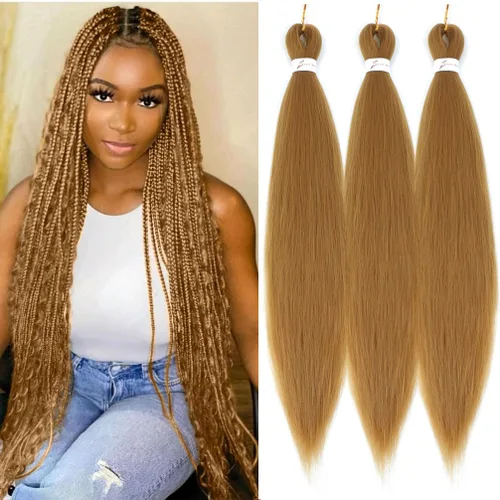 Miniatura 11 de Extensiones de cabello trenzado preestirado colorido, 3 colores, mezcla de cabello trenzado para niñas, 26 pulgadas, 3 paquetes