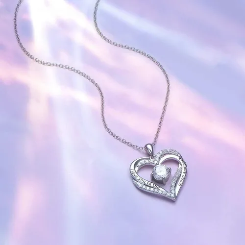 Miniatura 15 de Cadena de plata esterlina y dije de corazón y animal tierno con palabras grabadas, cadena de 18 pulgadas, para mujeres y niñas