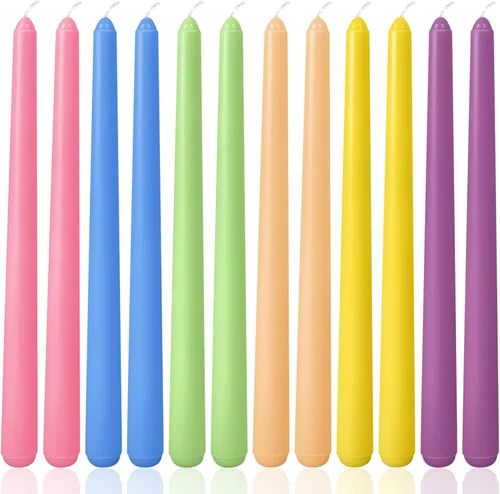 Velas cónicas multicolor de 10 pulgadas para entornos religiosos y espirituales, paquete de 12 velas sin perfume en 6 colores para vacaciones,