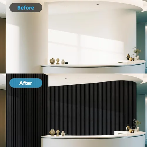 Miniatura 9 de Art3d Paquete de 1 panel de pared de listones de madera acústica con diseño plano enrollable, paneles absorbentes de sonido de 95.3 x 23.8 pulgadas