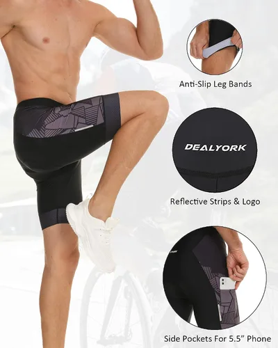 Miniatura 8 de DEALYORK Pantalones cortos de ciclismo acolchados para hombre, ropa interior de bicicleta con acolchado 3D, forro de montaña, para ciclismo