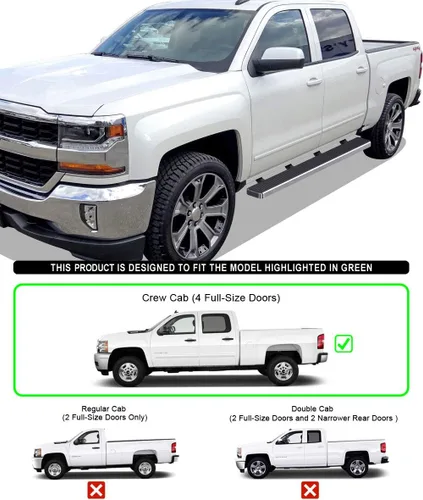 Miniatura 2 de APS Estribos de Acero Inoxidable 304 (Plata Pulida 6 pulgadas) Barras Nerf Compatibles con Chevy Silverado GMC Sierra 1500 2007-2018 y 2500 HD 3500