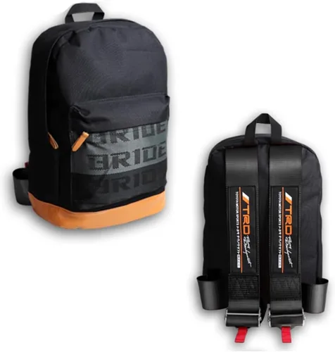 Miniatura 19 de W-POWER JDM Bride Racing Mochila de viaje para laptop con parte inferior marrón con correas de arnés ajustables (ASIMO-BK)