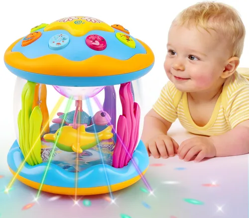Tsomtto Juguetes Musicales para Bebés de 12 Meses Proyector Giratorio con Luz Juguetes para Tiempo Boca Abajo de Bebés Juguete Sensorial para Niños