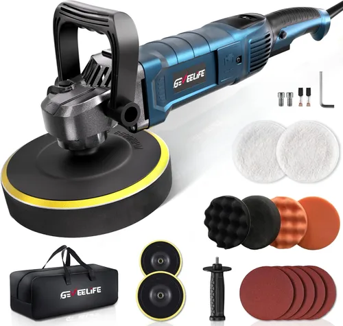 GEVEELIFE Pulidora Buffer, 6 Pulgadas/7 Pulgadas 1600W Pulidora Buffer Rotatoria para Automóvil Encerradora, 7 Velocidad Variable 1000-3500 RPM,