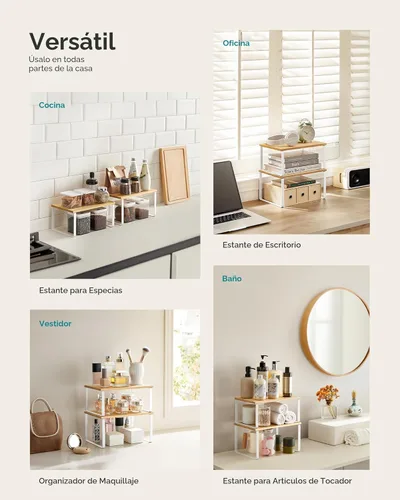 Miniatura 6 de SONGMICS Estante organizador de gabinete, juego de 4 estantes de encimera de cocina, almacenamiento de cocina, estante de especias, apilable, Blanco