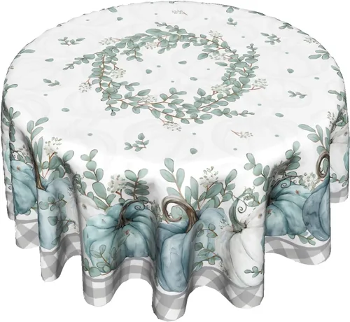 Miniatura 10 de Giwawa Mantel redondo de calabaza de otoño de 60 pulgadas, lavable, tela de poliéster impermeable, decorativo, para fiestas en el hogar