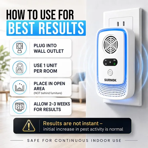Miniatura 5 de Repelente ultrasónico de plagas para interiores, paquete de 6 – Dispositivo electrónico repelente de ratones y roedores, repelente de ratas