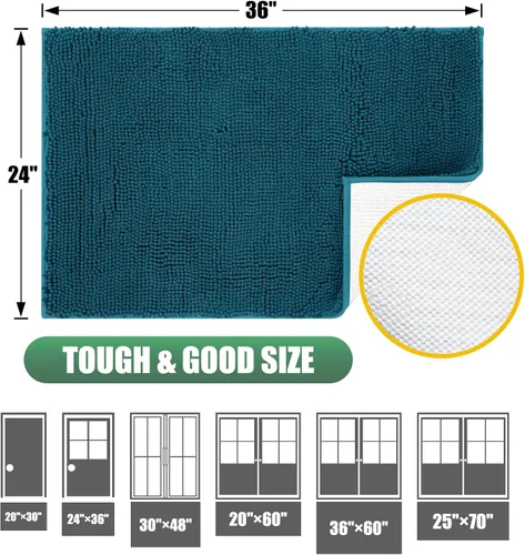 Miniatura 2 de IM HOME Alfombra absorbente de chenilla para puerta exterior de 48" x 30", tapetes para puertas fangosas lavables para perros, alfombra Azul Teal