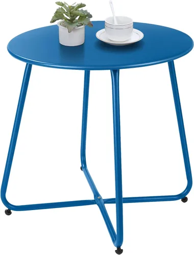 Miniatura 9 de Meluvici Mesa auxiliar pequeña para patio, impermeable, redonda, de acero de metal, resistente a la intemperie, portátil, para exteriores e Negro