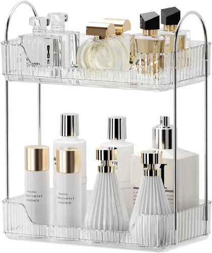 Miniatura 14 de Bandeja organizadora transparente para tocador, 1 nivel para encimera de baño, cuidado de la piel y maquillaje, artículos de tocador, lociones