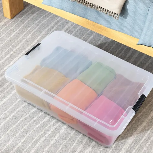 Miniatura 20 de Zopnny Contenedor organizador de plástico de 25 cuartos de galón para debajo de la cama, con tapas seguras y hebillas duraderas, transparente