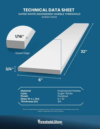 Miniatura 31 de Umbral de Mármol Artificial Súper Blanco para Bordillo de Ducha, Protector contra Salpicaduras de Tocador de Baño, Alféizar de Ventana, Transiciones
