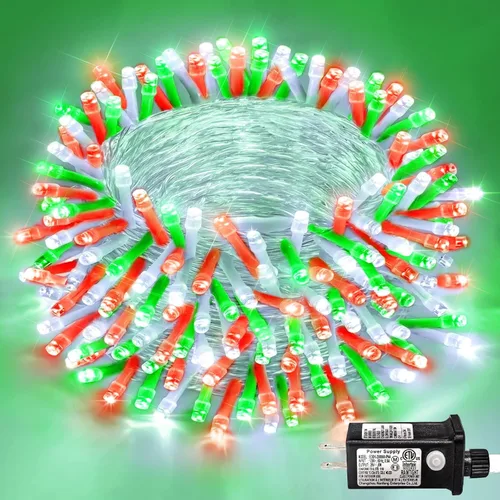 Miniatura 28 de Guirnalda de 120 luces LED rojas impermeables para exteriores, luces de Navidad rojas de 40 pies, 8 modos, cable transparente, guirnalda de luces