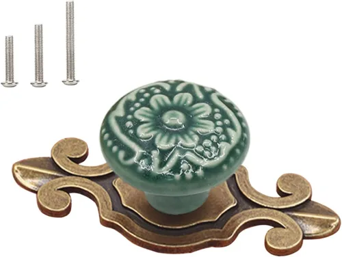 Miniatura 19 de HUAMULAN Paquete de 10 pomos de cerámica retro vintage para aparador, cocina, pétalos, tiradores de armario, cajón, base negra, placa trasera