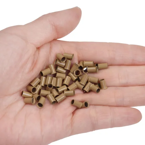 Miniatura 4 de 500 piezas de microanillos de 0.134 in, cuentas de enlaces de microanillos sin silicona, tubos de cobre para extensiones de cabello (rubio oscuro)