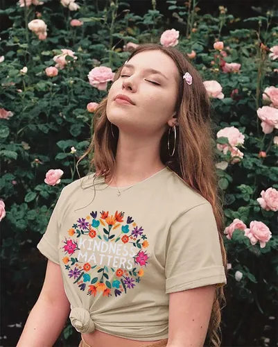 Miniatura 5 de Camisetas de profesor para mujer, camiseta con texto en inglés "Be Kindness", camisetas de salud mental, camiseta bohemia con gráficos florales