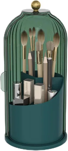 Soporte para brochas de maquillaje con cubierta a prueba de polvo, organizador de brochas de maquillaje giratorio de 360 grados para tocador de Todo