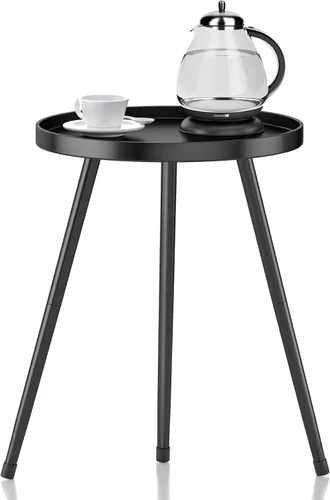 SYQ Mesa auxiliar redonda de metal pequeña para interiores y exteriores, decoración moderna de mediados de siglo, mesa decorativa circular simple
