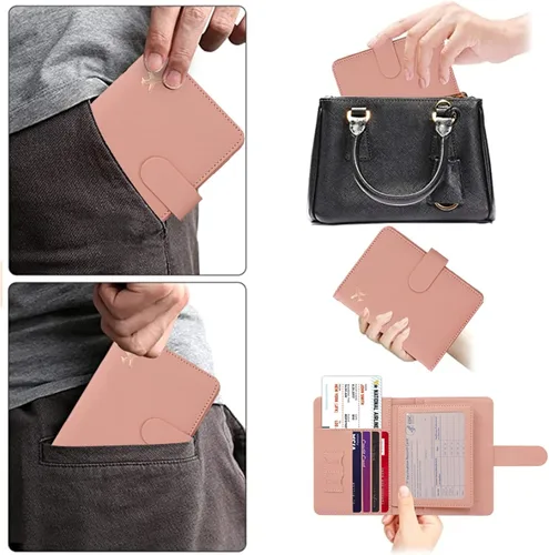 Miniatura 5 de Soporte para pasaporte y tarjetero de vacunación, para mujer, soporte para pasaporte RFID con ranura para tarjeta de vacuna, impermeable, funda
