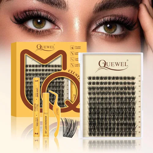 Miniatura 10 de QUEWEL Fairy-Lash-Clusters, 144 piezas Manga-Lash-Clusters Mix10-18mm Banda Invisible Natural Finas Clusters de Pestañas para Extensiones