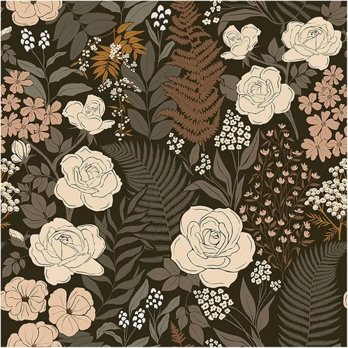 HAOKHOME Papel tapiz autoadhesivo bohemio con diseño floral de hojas de rosa vintage, extraíble, negro/marrón/beige, para dormitorio, sala de estar,