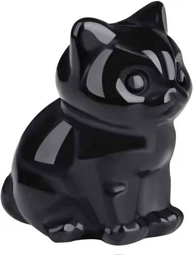 Miniatura 25 de QINJIEJIE Gato de Cristal de Obsidiana Negra de 2 Pulgadas, Piedras Preciosas de Gato Negro, Decoraciones de Estatua de Piedra Curativa, Lindas