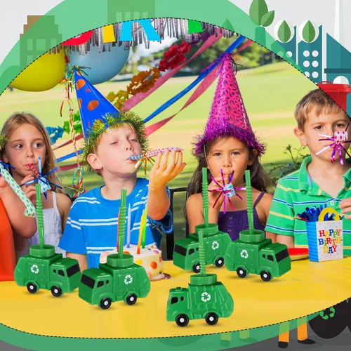 Miniatura 5 de Tanlade 12 juegos de tazas de basura con pajitas, decoraciones de fiesta de cumpleaños de camión de basura, 10 onzas de plástico con forma de coche
