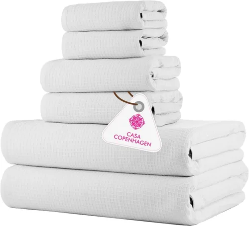 Miniatura 52 de CASA COPENHAGEN Juego de 6 toallas de palomitas de maíz, color azul polvoriento, 21.16 oz/m², 2 toallas de baño, 2 toallas de mano y 2 toallas