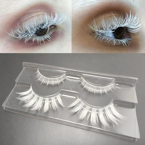 Miniatura 4 de Luwigs Pestañas postizas blancas para cosplay, Halloween, herramientas de extensión de pestañas blancas, reutilizables, aspecto natural, anime