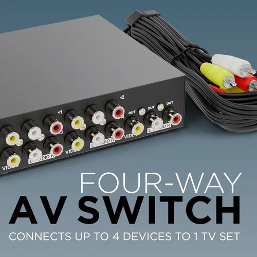 Miniatura 2 de THE CIMPLE CO Kit de conmutador RCA de 4 vías, caja de interruptores A/V de 4 entradas/1 salida para video y audio compuestos, divisor e interruptor