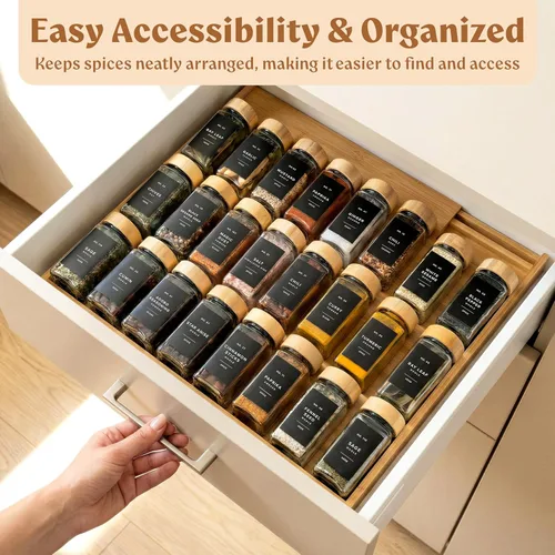 Miniatura 4 de EDELHAUS Organizador de Cajón de Especias de Bambú - Estante de Especias Expandible de 4 Niveles (Necesita Cajón de 3" de Profundidad) de 12" a 24