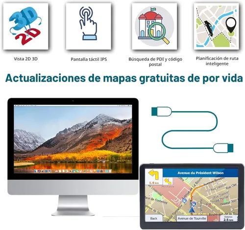 Miniatura 5 de Navegador GPS para automóvil, camión, RV, sistema de navegación GPS con pantalla táctil de 7 pulgadas, mapa 2026 con guía de voz, alerta