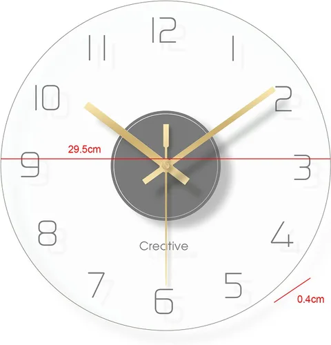 Miniatura 6 de AngelcityCC Reloj de pared de cristal transparente de 12 pulgadas, sin tictac, funciona con pilas, movimiento ultra silencioso, de cuarzo