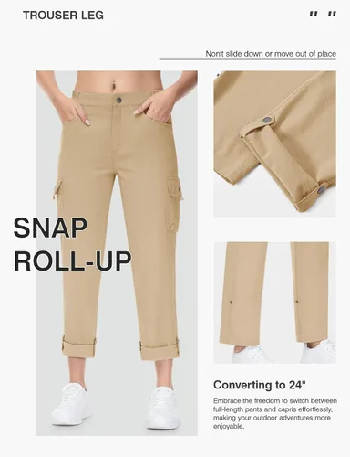 Miniatura 2 de TBMPOY Pantalones de senderismo para mujer, convertibles, enrollables, capri, de secado rápido, ligeros, con bolsillos de carga al aire libre