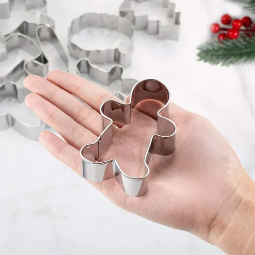 Miniatura 2 de Cortadores de galletas de Navidad, juego de 8 cortadores de galletas de invierno, cortador de metal de acero inoxidable con hombres de jengibre