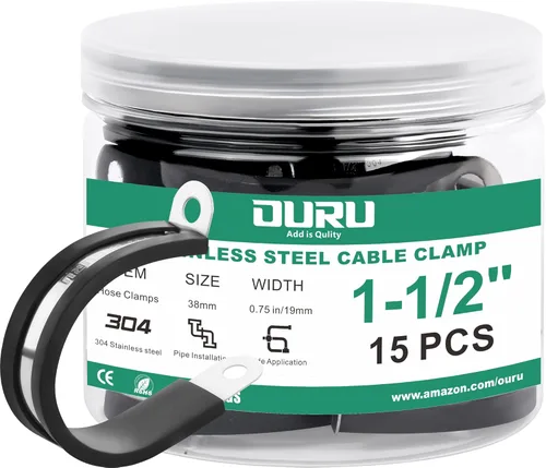 OURU 15 piezas de abrazaderas de cable de acero inoxidable de 1-1/2 pulgadas, abrazaderas de cable con revestimiento de goma y acolchado,
