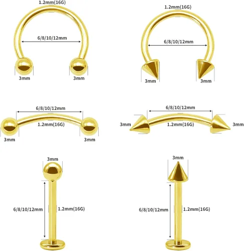 Miniatura 2 de BLISI 8PCS Body Piercing Jewelry Lot 16G Titanium Nose Septum Lip Cartilage Tragus Eyebrow Industrial Barbell Horseshose Piercing Kit Jewelry